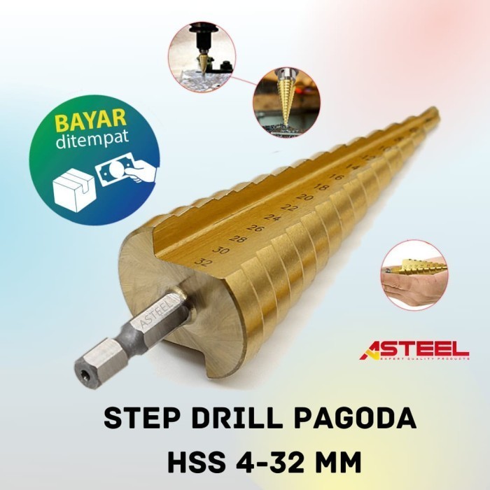 [MURAH ORIGINAL] Mata Bor Pagoda Step Drill Bits HSS 4 - 32MM Titanium
