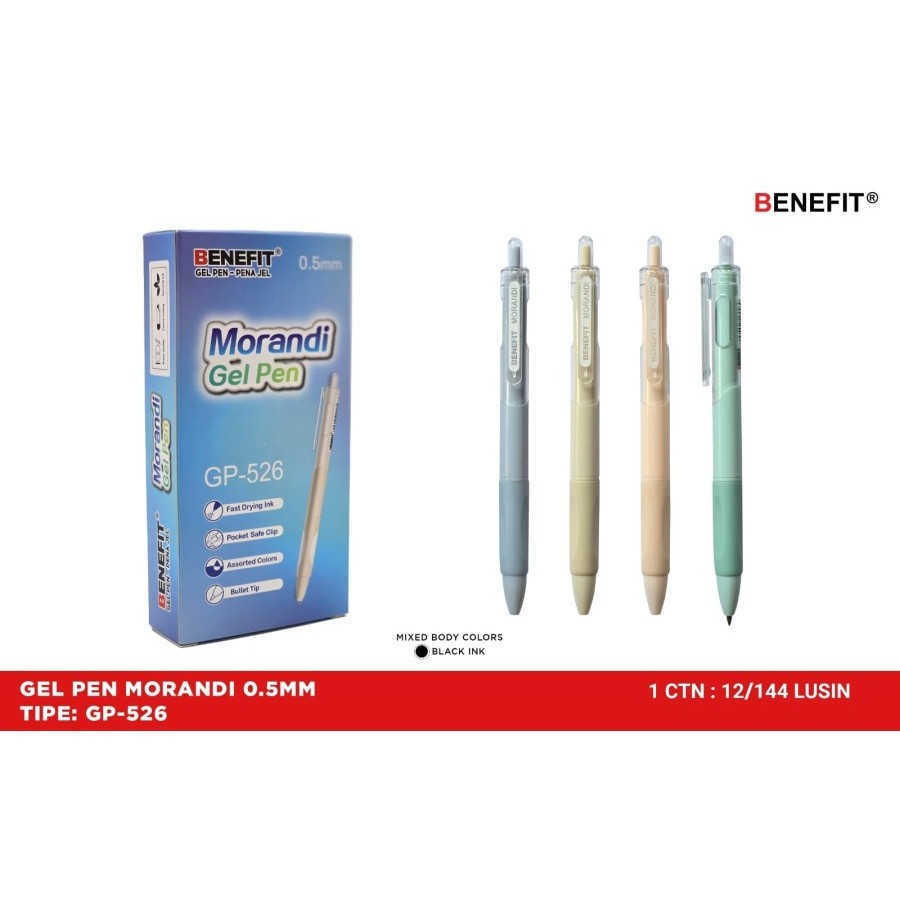 

(PCS) Gel Pen / Pulpen Gel Benefit Gp-526 Morandi / Warna Pastel 0,5mm