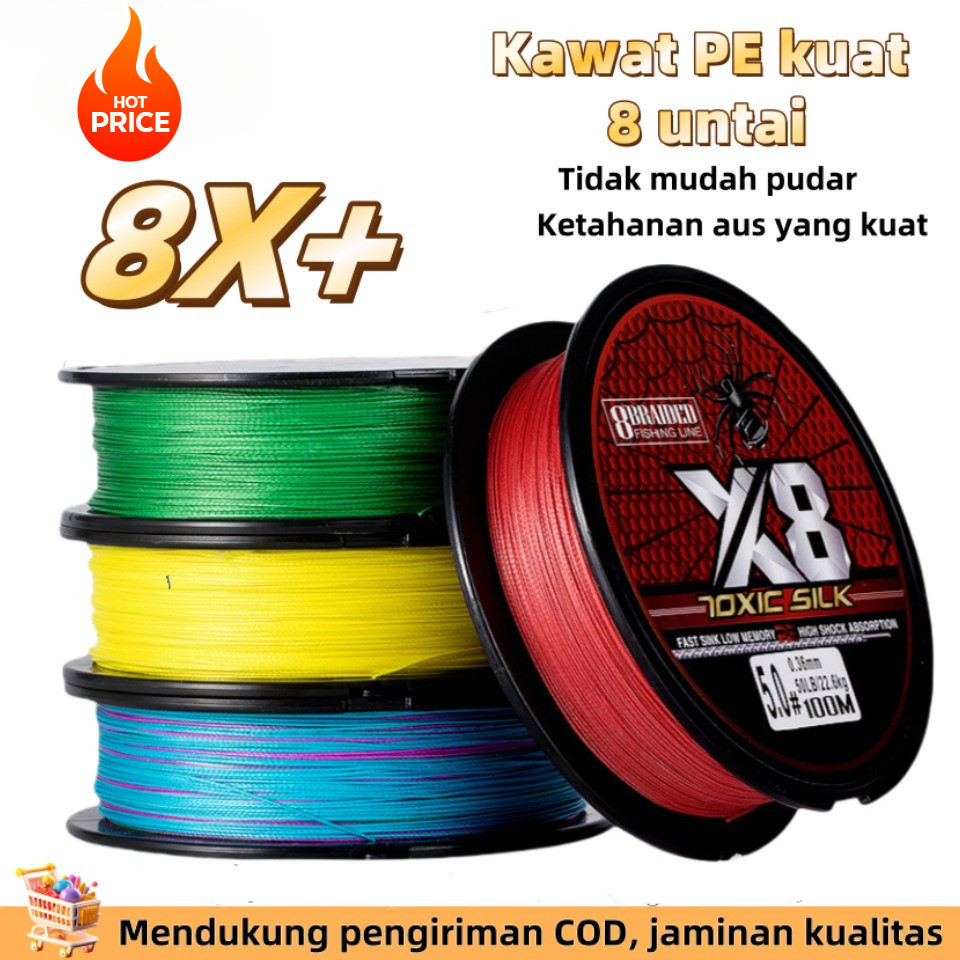 HIUU Senar Pancing Tahan Aus Senar PE X8 Merah Anti-Kusut Tali Pancing Jalinan 150m Tali Pancing Hal
