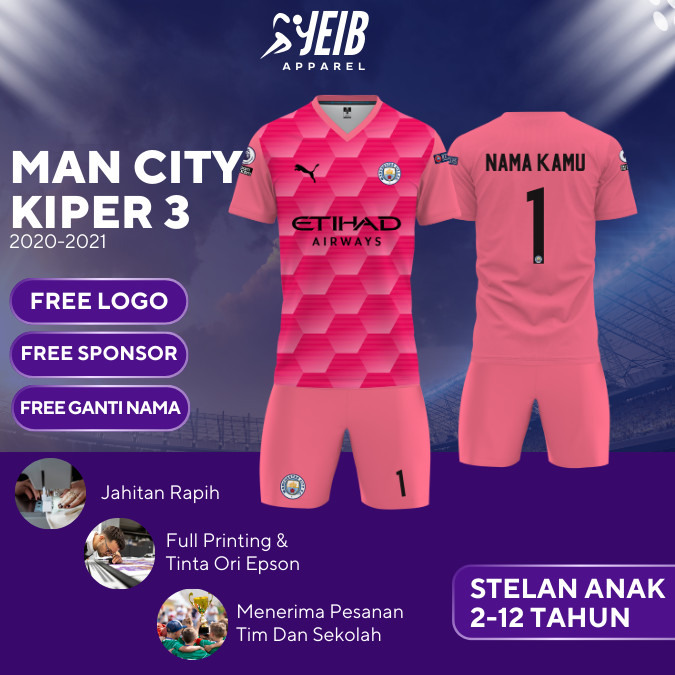 JERSEY BOLA ATASAN MAN CITY KIPER 3 2020-2021 LIGA UEFA FULL PRINTING JERSEY FREE NAMA, LOGO,SPONSOR