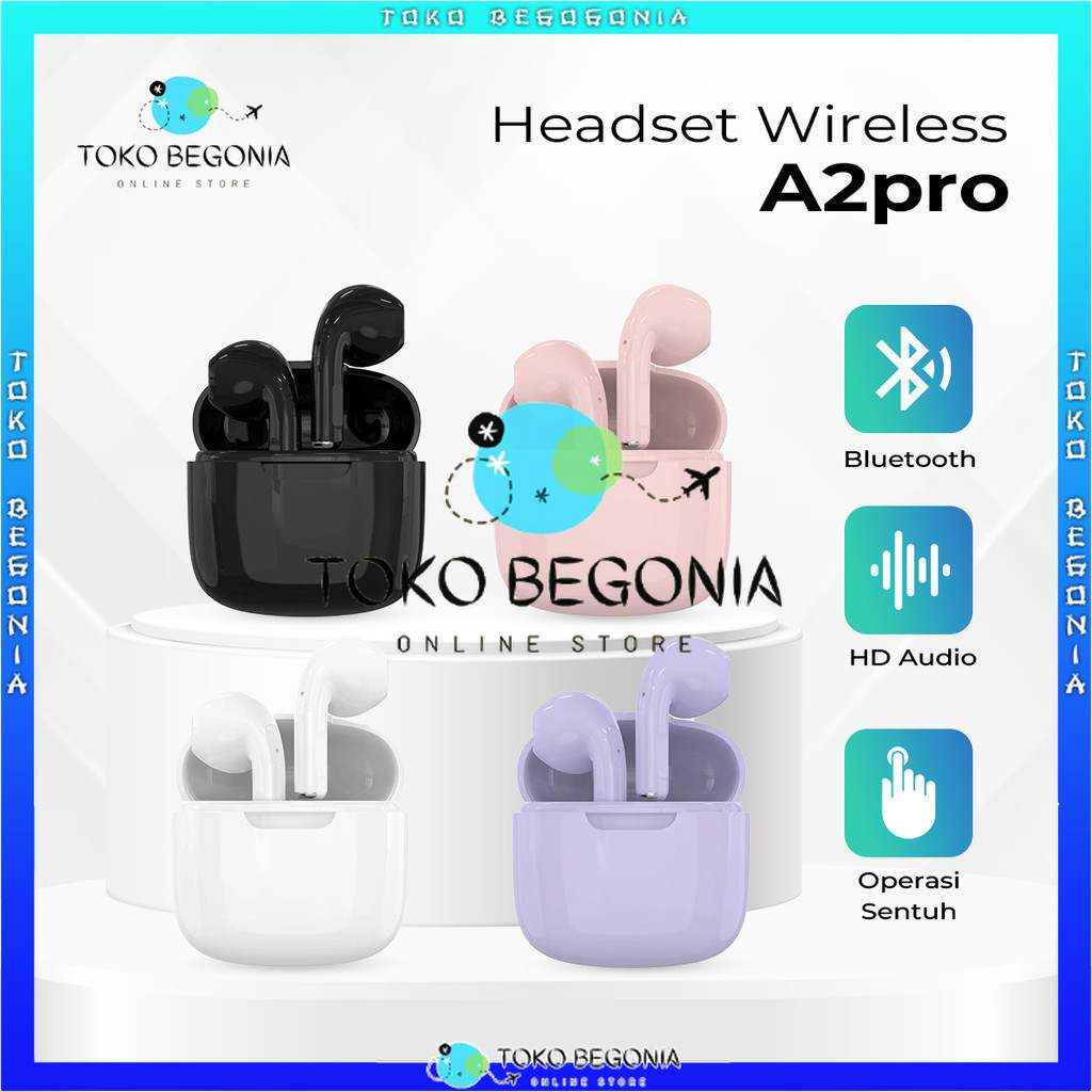 A2Pro   Air Pod TWS Earphone Headset Wireless Bluetooth 5.0 Tanpa Kabel In Ear For Android - Macaron