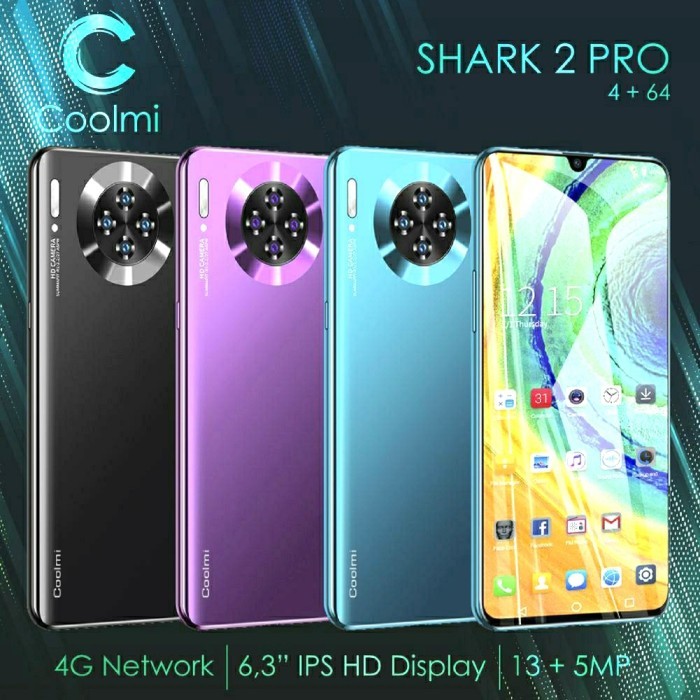 promo  -COOLMI SHARK 2 PRO 4G 6.3 INCH RAM 4/64 BATT TANAM TERDROP LCD RESMI - Black