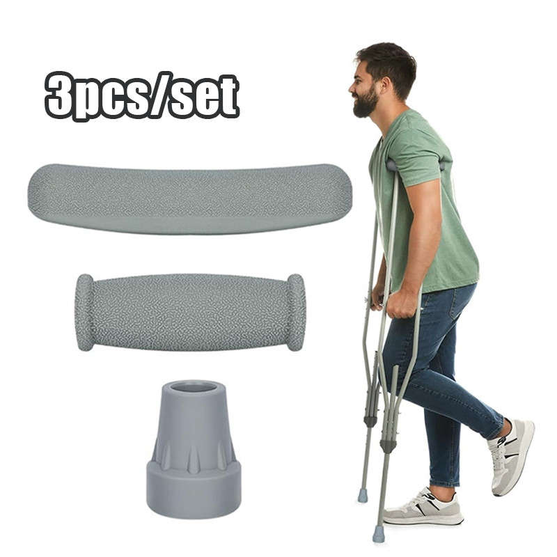 3pcs Karet Handle Tangan Tongkat Kruk Ketiak Karet Tongkat Kruk Original Atas, Tengah atau Bawah