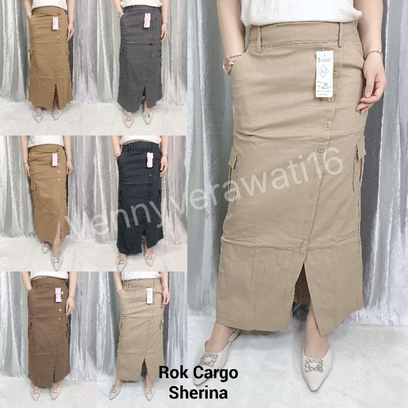 Rok Cargo Panjang Rok Cargo Sherina Stretch Tebal Simple Me