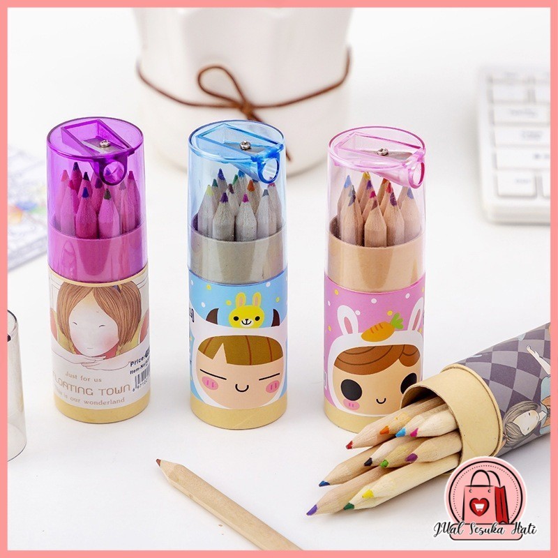 

HL0568 Pensil Warna 12 In 1 + Peraut Pensil Color Pencils Quality Pensil Warna Karakter Kemasan Tabung Murah Y1703