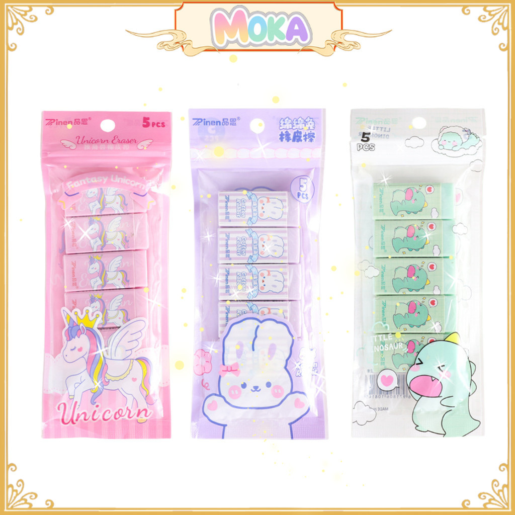 

MOKA 1 Set 5 Pcs Penghapus Pensil Motif Lucu Imut / Eraser Pencil MKA131A