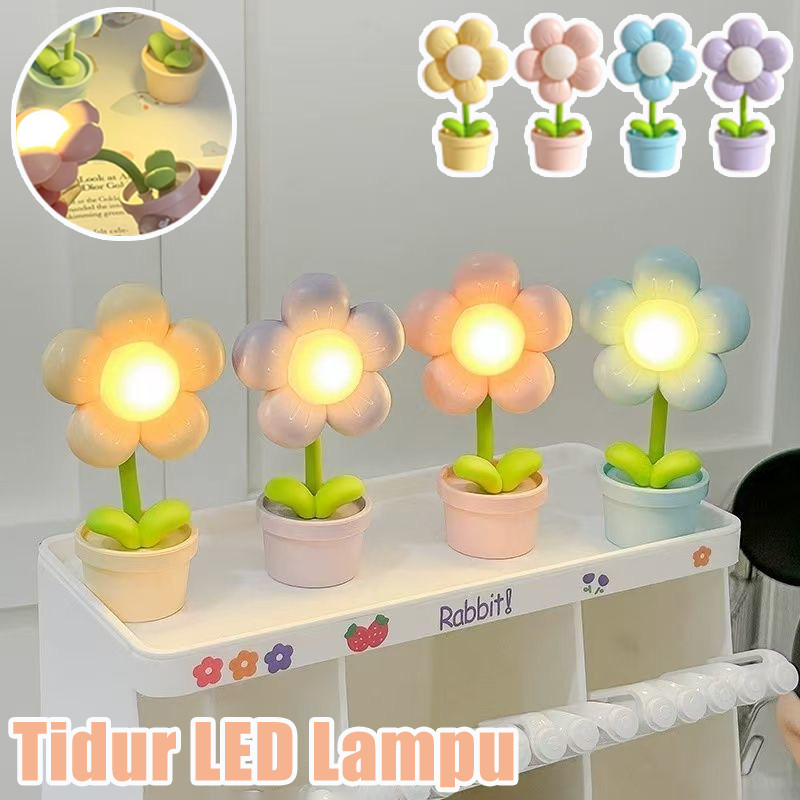 Lampu Tidur LED Lampu Lampu Malam Kamar Tidur Pot Bunga Lucu Lampu Lampu Tidur Dekoratif Bunga Hiasa