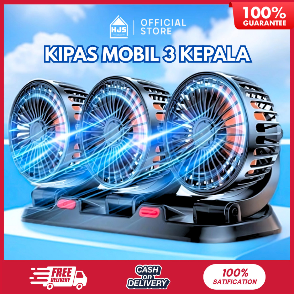 HJS Kipas Angin Mobil 3 Kepala 5V 12V 24V USB Dashboard Rotasi 360 Fan Car Cooling Kipas angin truk