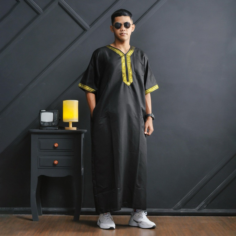 JUBAH VEVAN PRIA GAMIS PRIA JUBAH GOLD V NECK BATIK NUSANTARA