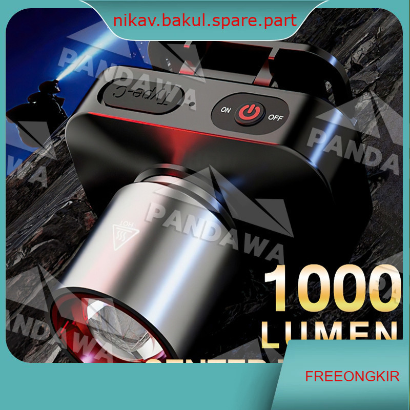 【Garansi 10 tahun】 Senter Kepala Cahaya Maksimal Plus RechargePro dengan USB Fokus & Penyebaran Zoom