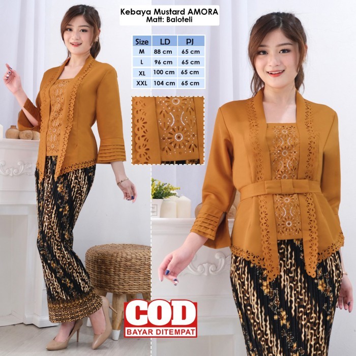 

✨LARIS✨ -Atasan Kebaya Kutubaru Modern Lengan 7/8 Laser Cut Mewah Warna Mustard - XL