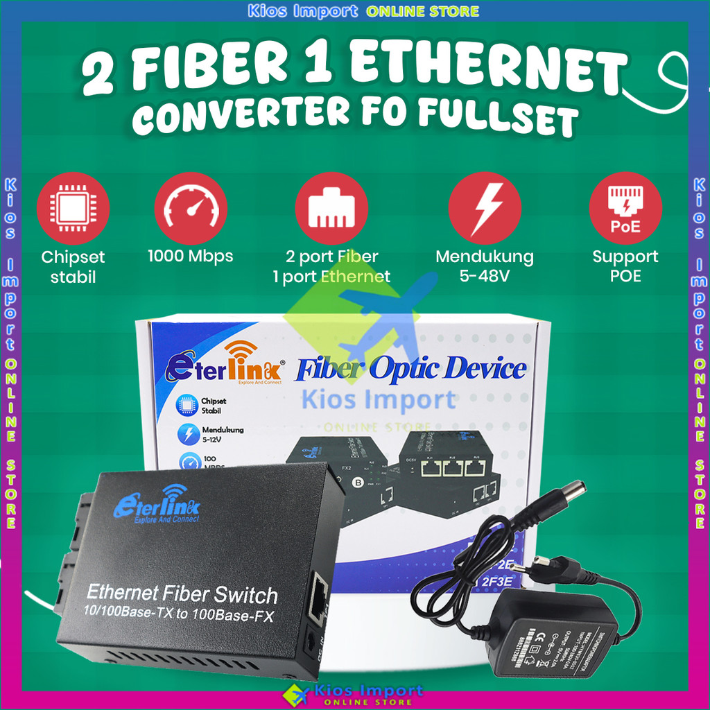 { TERMURAH }MediaConverter 2Fiber 1Ethernet 1310/1550nm Fiber Optic Eterlink BISA BAYAR DITEMPAT