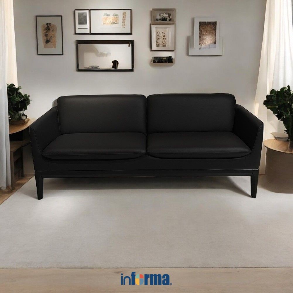 Informa Sieben Keegan Sofa Kulit 3 Seater - Hitam Tempat Empuk Sofa Ruang Tamu Furniture Indoor Ruma