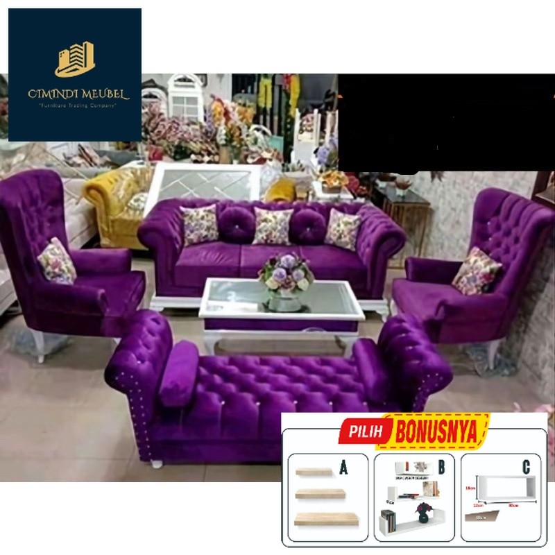 PROMO Sofa Chesterfeld 3211+MEJA HpL Sofa Tamu Modern Termurah Cirebon Kuningan Majalengka Indramayu