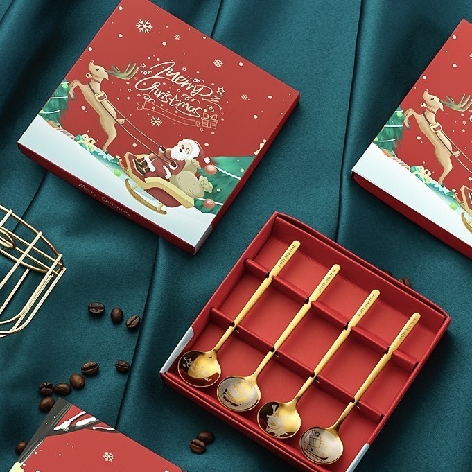 

dazzling christmas spoon with giftbox / sendok emas kado hampers natal premium