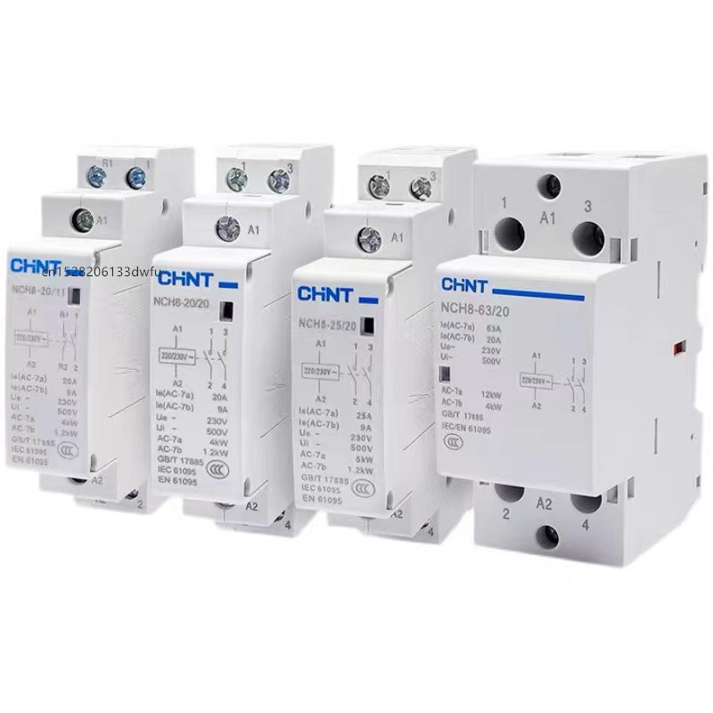 CHINT NCH8 20A 25A 40A 63A Din Rail Household MIni AC Contactor 220V 230V 400V 63/22 63/40 40/40 40/