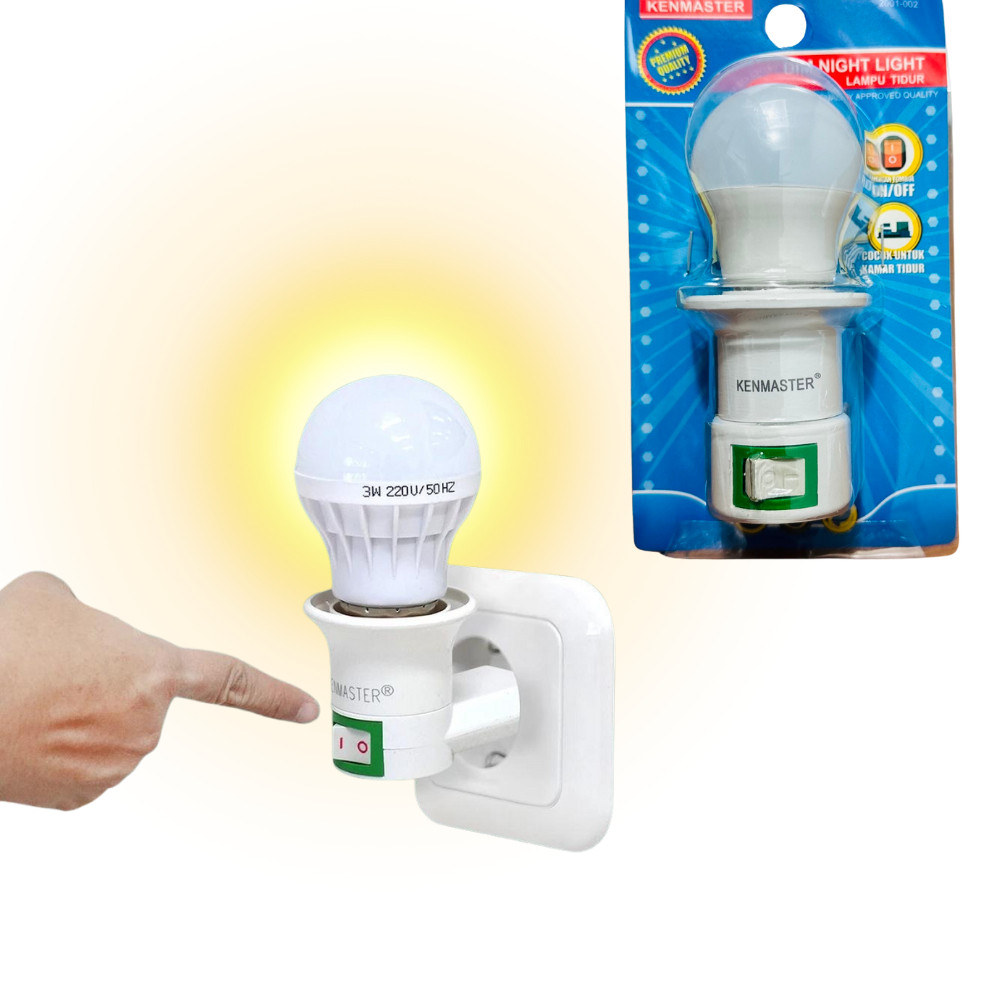 Lampu Tidur Dim Night Light Colok Dinding Fitting dan Lampu 3 Watt Kenmaster