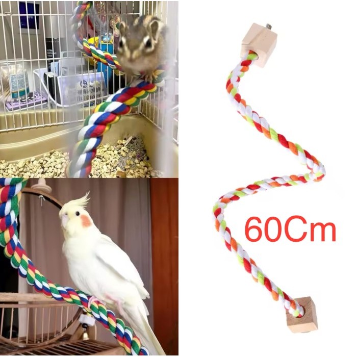 Tangkringan Tali Ayunan Mainan Burung Parrot LoveBird 60Cm Parrot Bite Toys Parrot Color Cotton Rope
