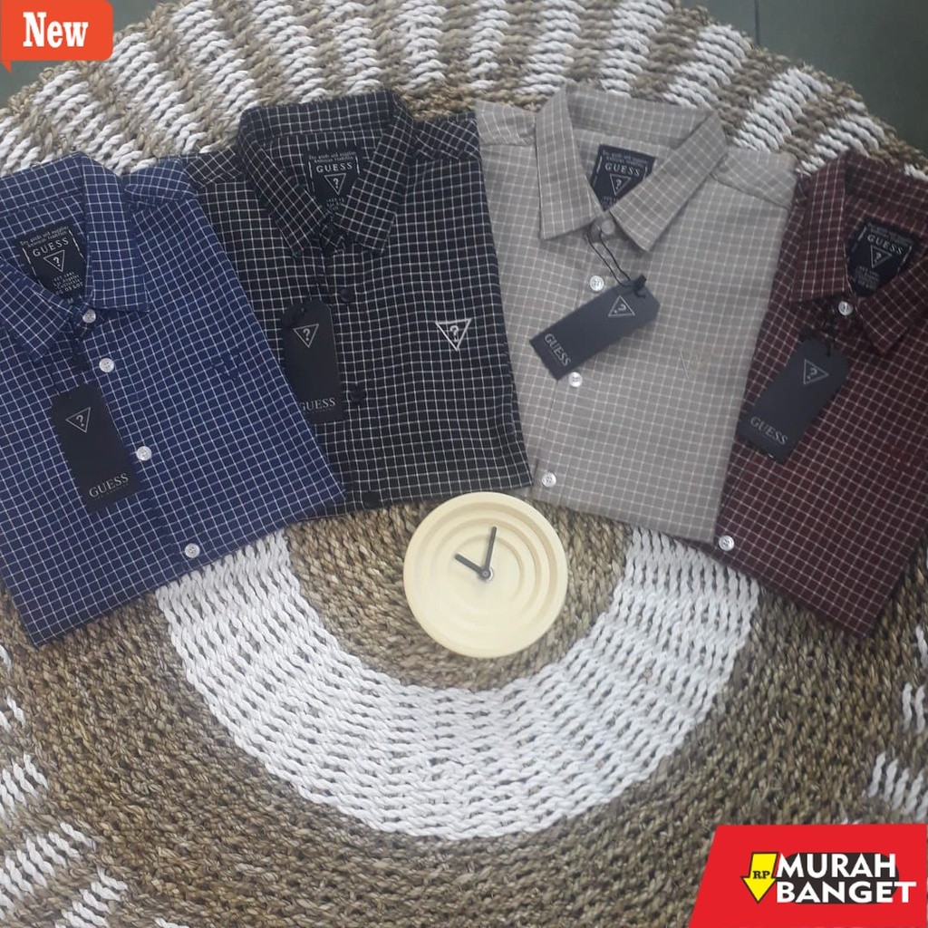 kemeja kotak kotak cowok Kemeja Pendek Pria Original GUESS Import Quality Terbaru  Kemeja Motif Kota