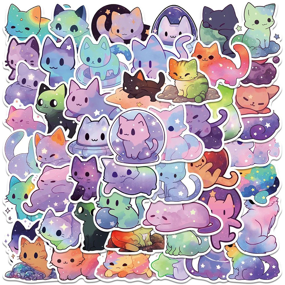 

10/30/50pcs Cute Colorful Starry Sky Cat Stickers Kawaii Cartoon Graffiti Sticker Phone Water Bottle Luggage Decals for Kids Toy