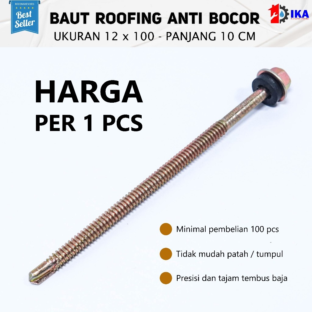1 PCS / 1 Buah -  100mm Baut Sekrup Roofing / Baut Sekrup Baja Ringan Kuning 100 mm / 10cm *MURAH sk