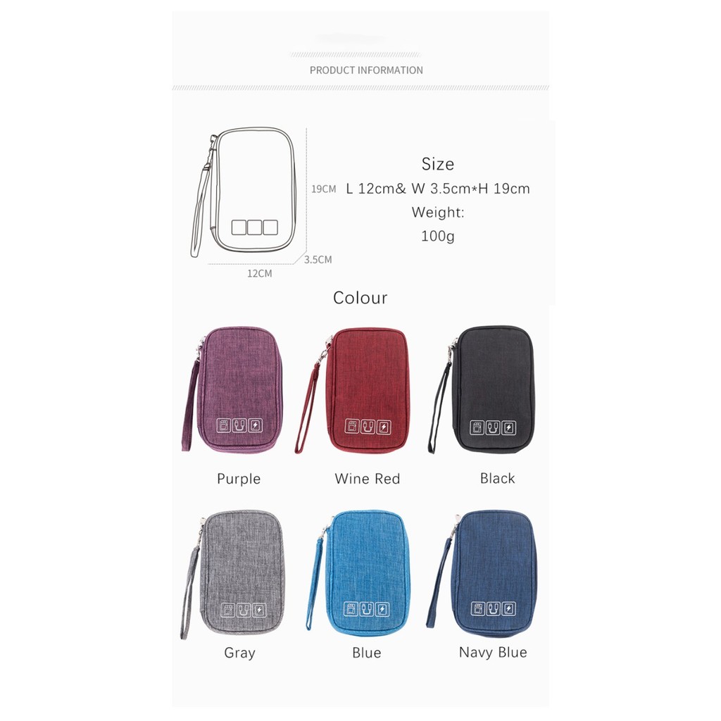 Original-[Mall Promo] Pouch Power Bank Gadget Softcase Travel Organizer Pouch Kabel Multi - Merah