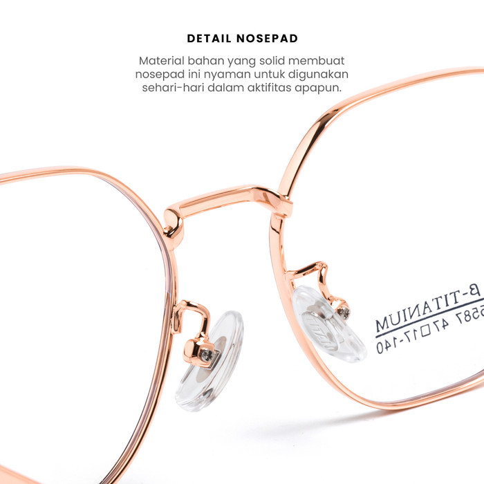 promo ✨ -Kacamata Square Titanium nita Anti Blueray Photocoromic Minus 5587 - Rose Gold Black, Frame