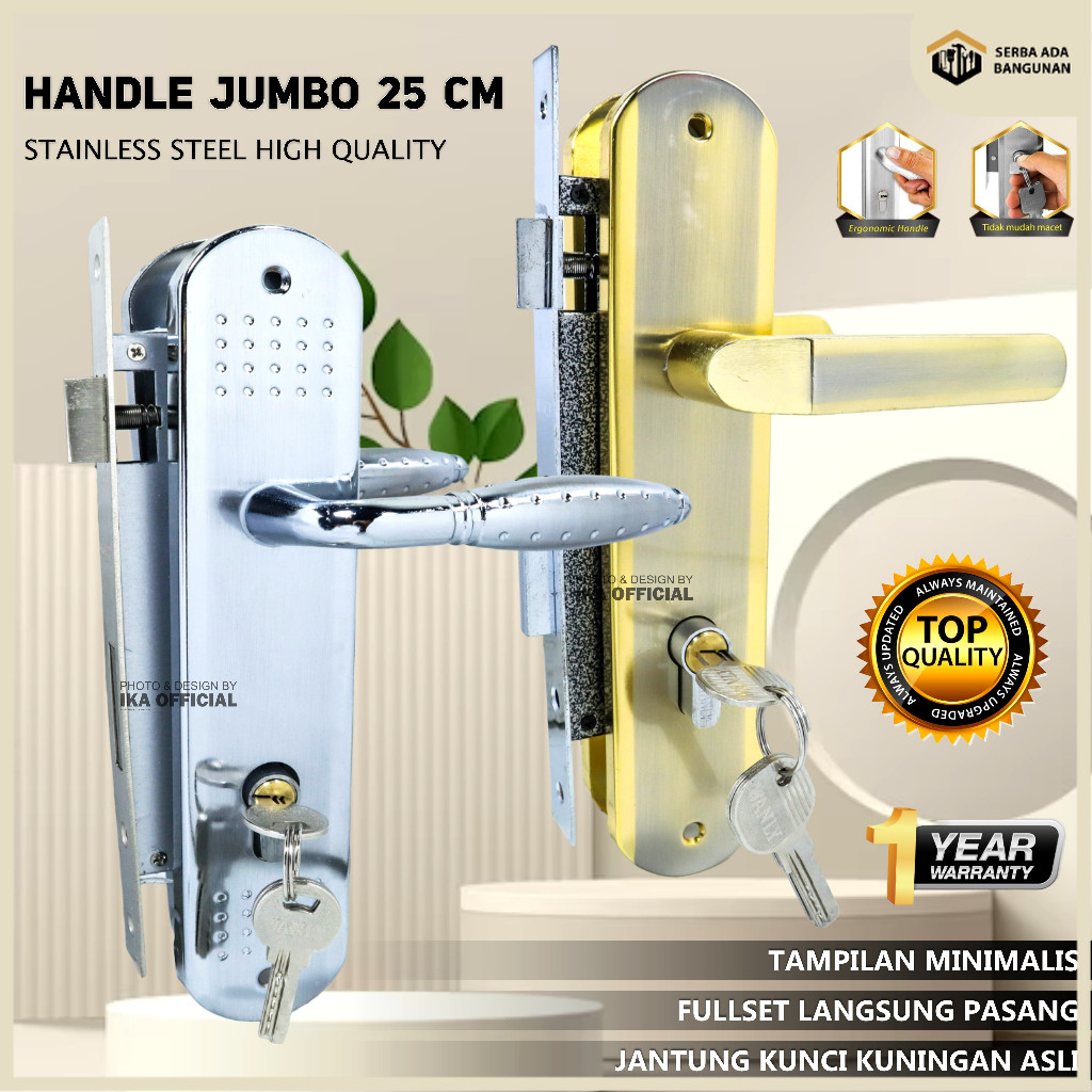 Kunci Pintu Rumah Besar 25 cm Harlock Bulat Kotak Handle SLOT anak kunci 3 biji / Handle pintu besar