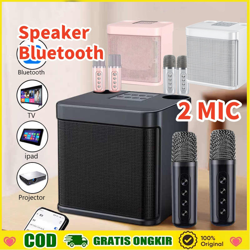Speaker Bluetooth Karaoke Bluetooth Speaker 2 MIC HD Sound Quality 4.0 Inci/10W Karaoke Pesta Dengan