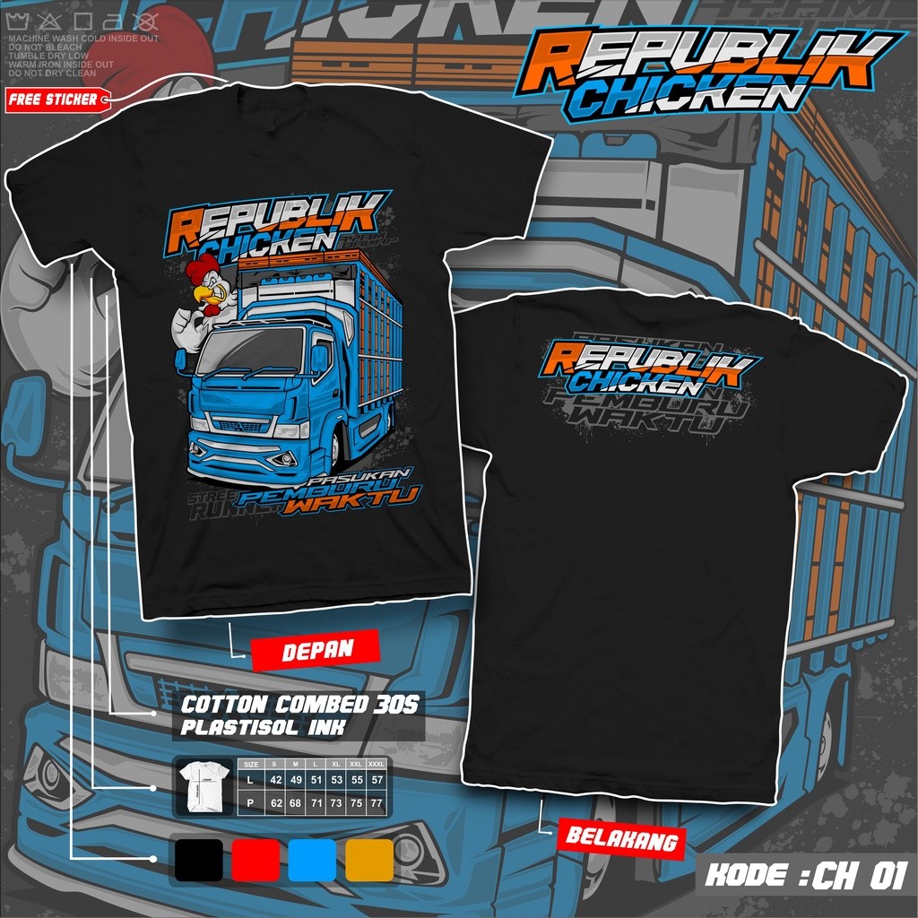 KAOS TRUCK MUATAN AYAM BROILER BAJU KAOS TRUK AYAM BALAP KAOS TRUCK REPUBLIK CHICKEN KAOS TRUK AYA,M