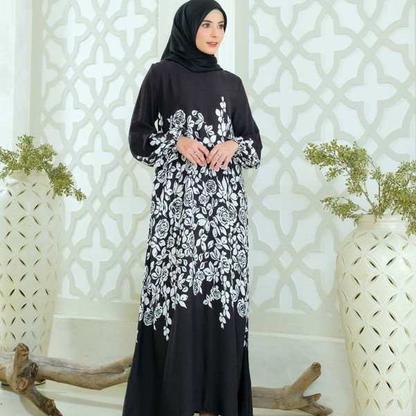 PRILLY BUSANA - Nadine Gamis Rayon Motif - Dress Malaysia - Baju Muslim - Kurung Melayu - Katun
