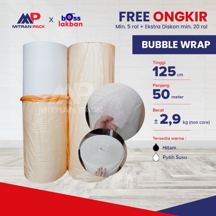 

Bubble Wrap Putih Susu 125 cm x 50 meter Hitam Mitran Pack