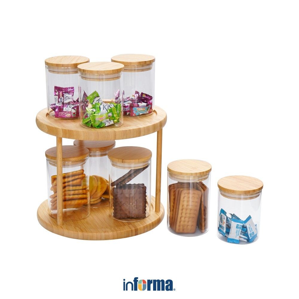 Informa Set 8 pcs Clement Stoples Dengan Rak 2 Tingkat Jar Tempat Simpan Snack Dan Permen Setoples T