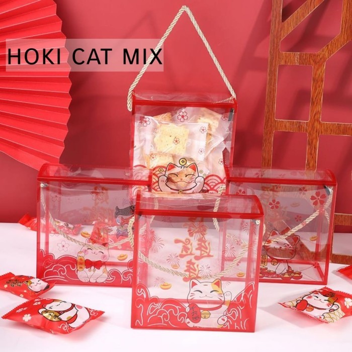 

KOTAK TENTENG MIKA 14x14 IMLEK BOX HAMPER HOKI CAT RED TERBARU - hoki cat random, 14x14 mika