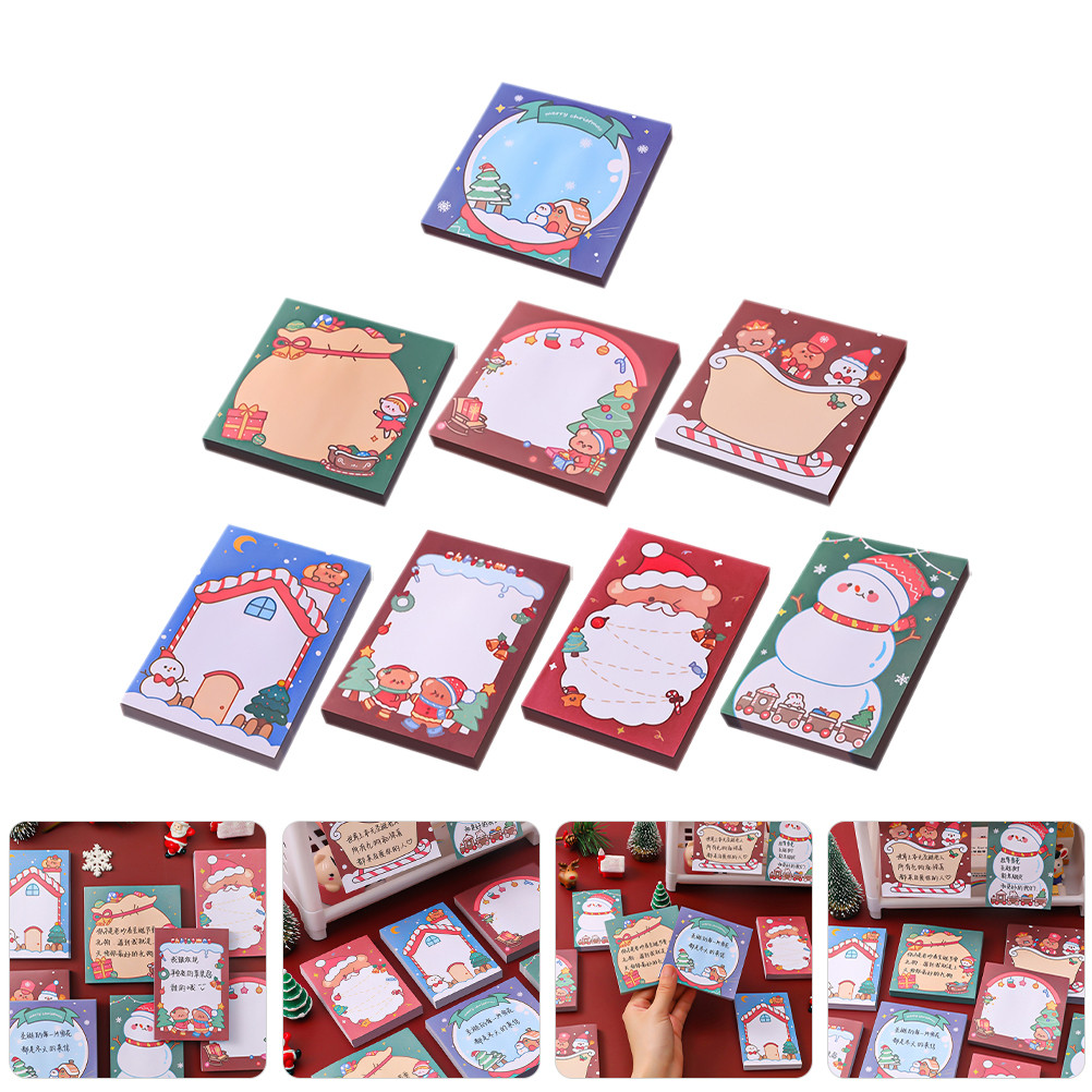 

8 Pcs Christmas Sticky Notes Office Memo Pad School Supply Daily Use Sticker Gift Compact Paper Student Travel Adorable