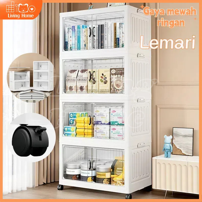 Spt3 Lemari Makanan Ringan / Rak Buku Serbaguna ada Roda / Lemari Plastik/ Rak Kabinet Susun Lipat