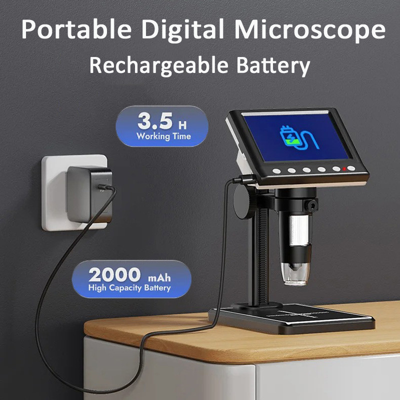 4.3'' Portable Digital Microscope 1600X USB Microscope VGA Soldering Microscope with 8 LEDs Compatib