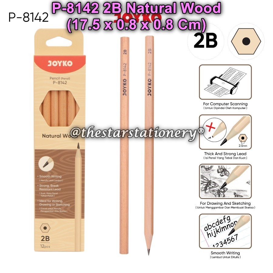 

(1 Pak/12 Pcs) GROSIR Pensil Joyko P-8142 Natural Wood 2B / Pencil Joyko 2B P-8142 (1 Pak/12)