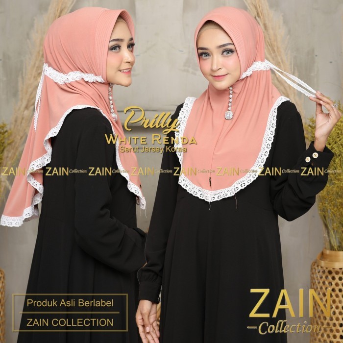 Jilbab Instan Serut Prilly Variasi Renda Tali Serut Zain Collection