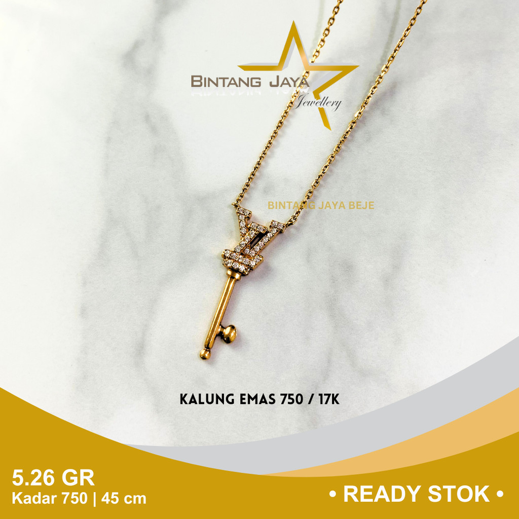 Kalung Emas Rosegold Kadar 750 17K Panjang 45 CM Berat 5.26 gr gram Model Rantai Elli Kunci Mata Put