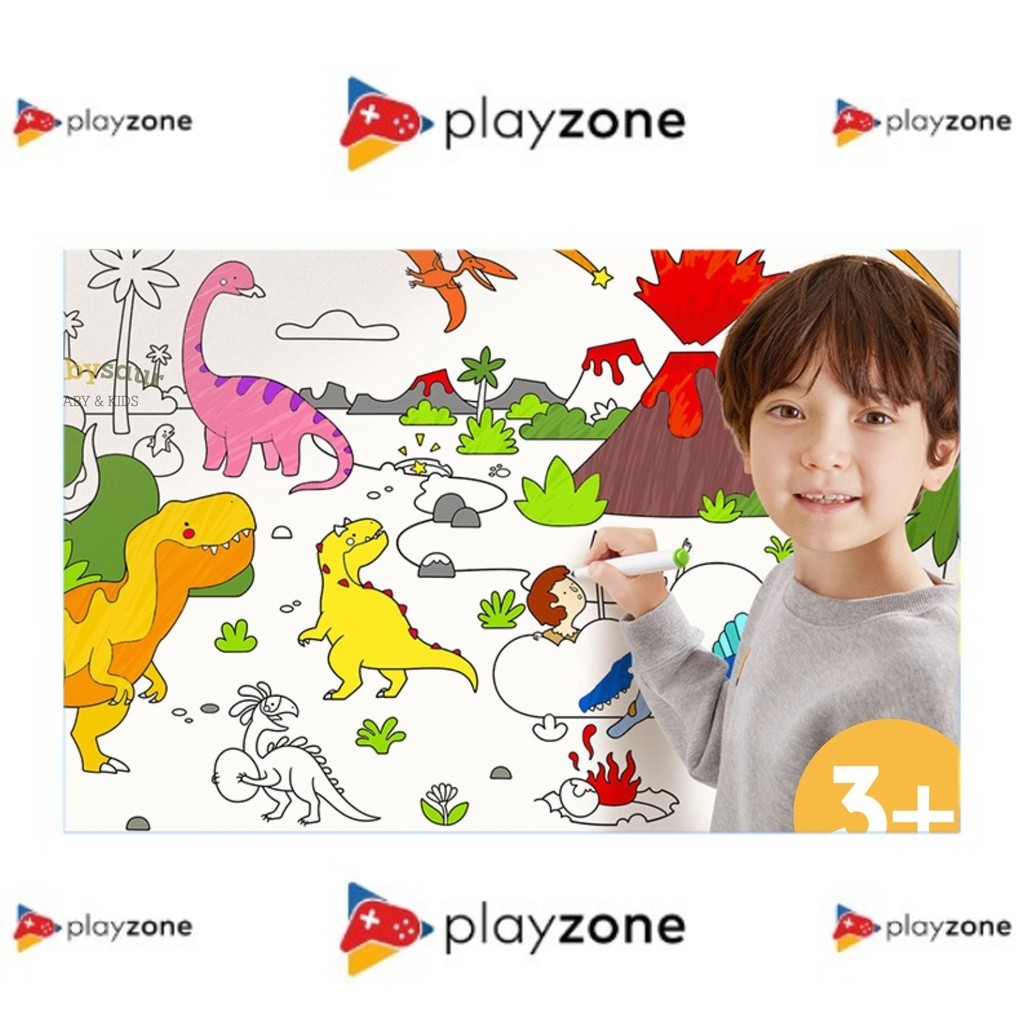 Adhesive Coloring Scroll Sticker Kertas Stiker Mewarna Gambar Anak Jumbo Dinosaurus Dinosaur Magic Z