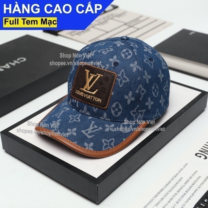 [A61]LV Cap Hat Embroidered Logo Khaki Patterned Fabric Cotton Blue Jeans with Brown Leather Trim Fa