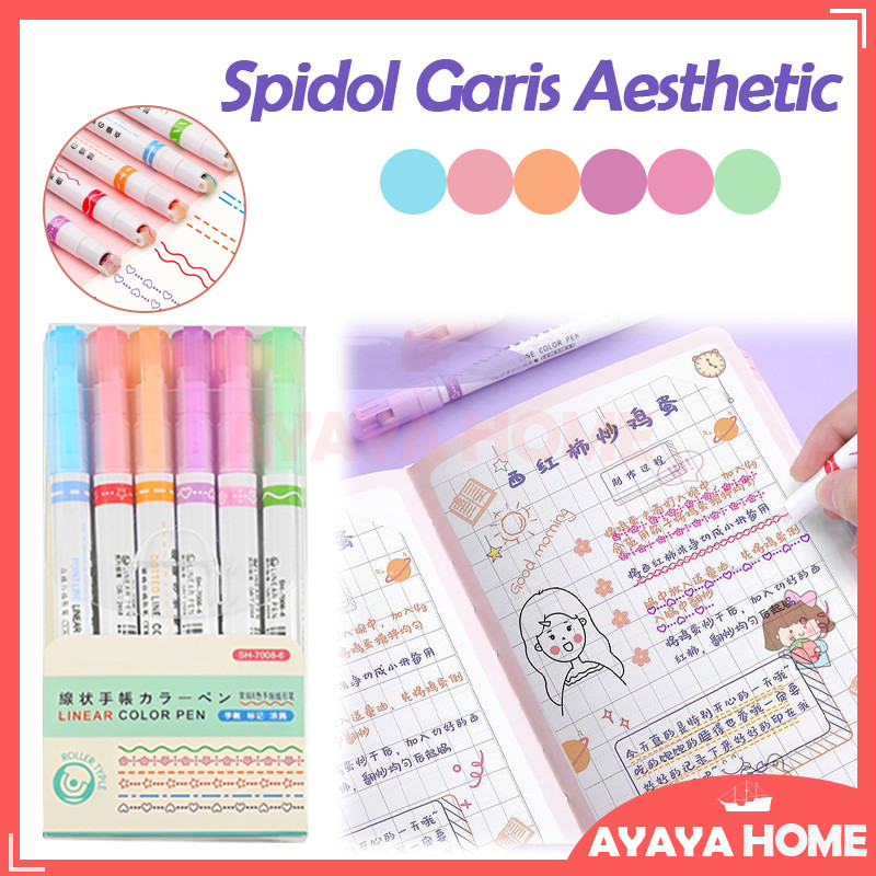 

Garis Motif Lucu 1 Set 6 Pcs Pulpen Roller / Spidol Garis Aesthetic