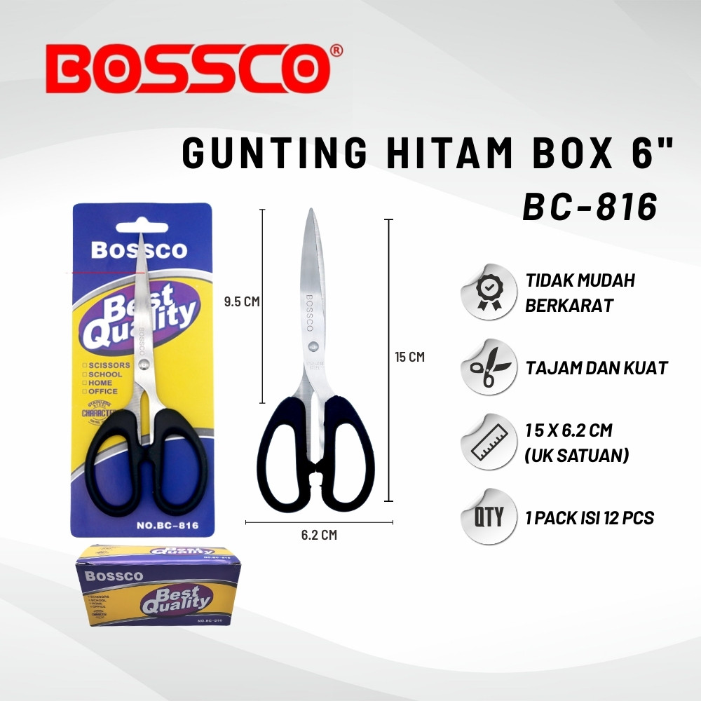 

SIS 1 Box isi 12 Gunting Scissors BOSSCO (4 inch~6 Inch-8 Inch) BC-814~816~818
