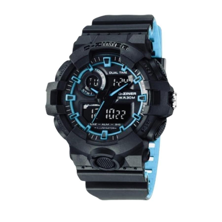 Dziner Jam Tangan Pria Dziner 8198 Rubber Double Time Water Resistant 3 ATM Promo