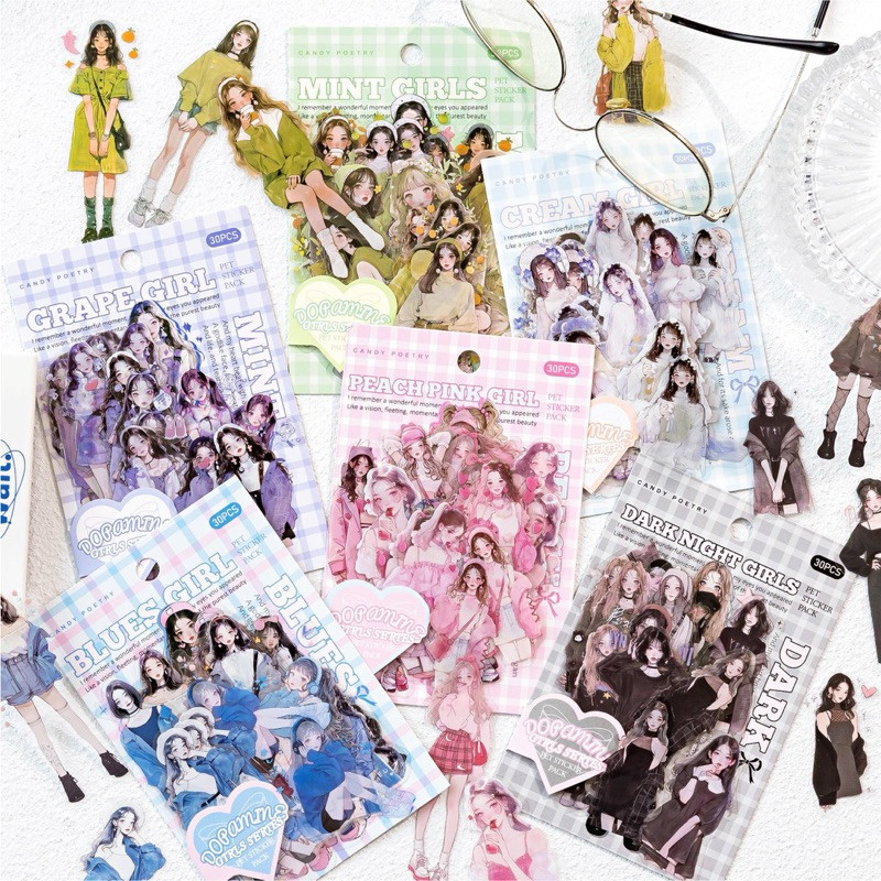 

Journamm.id Paket Stiker Tinta Putih PET Puisi Gula Seri Gadis Dopamin Buku Pegangan Karakter Segar Sastra Stiker Dekoratif DIY