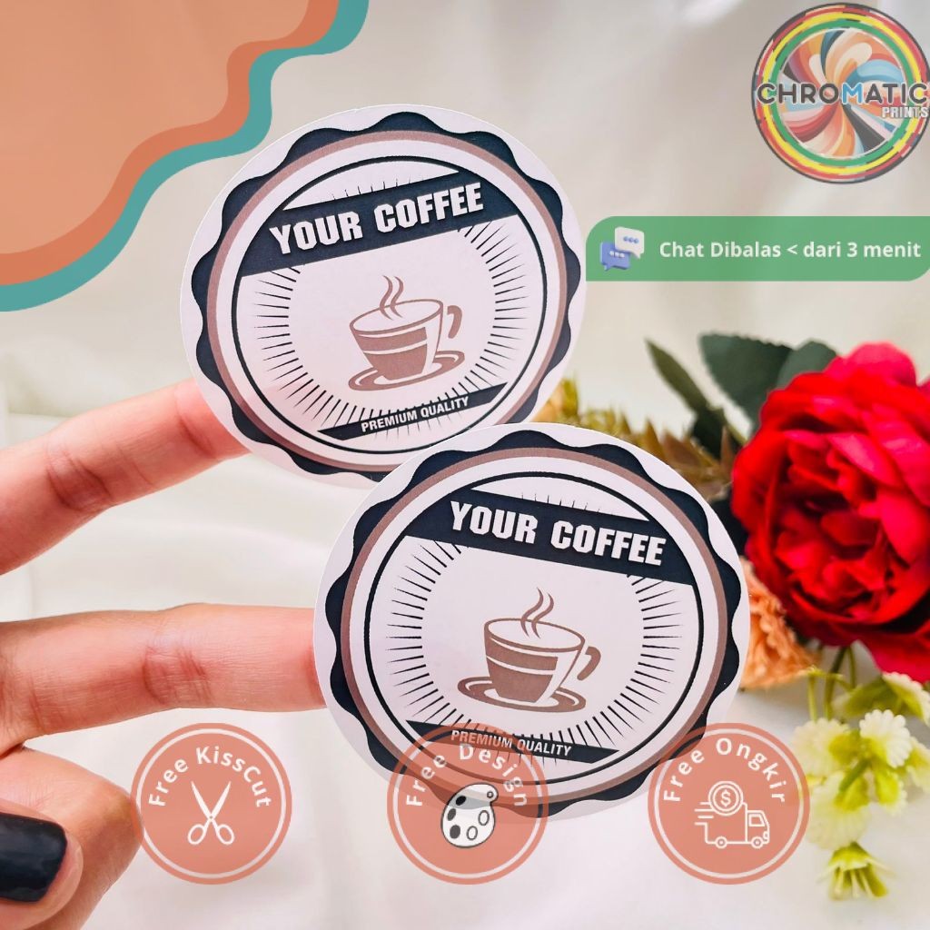 

chromatic 9-15 Cetak Sticker Minuman Coffe Stiker Coffee Free Desain Bulat Chromo Murah Kemasan Kopi