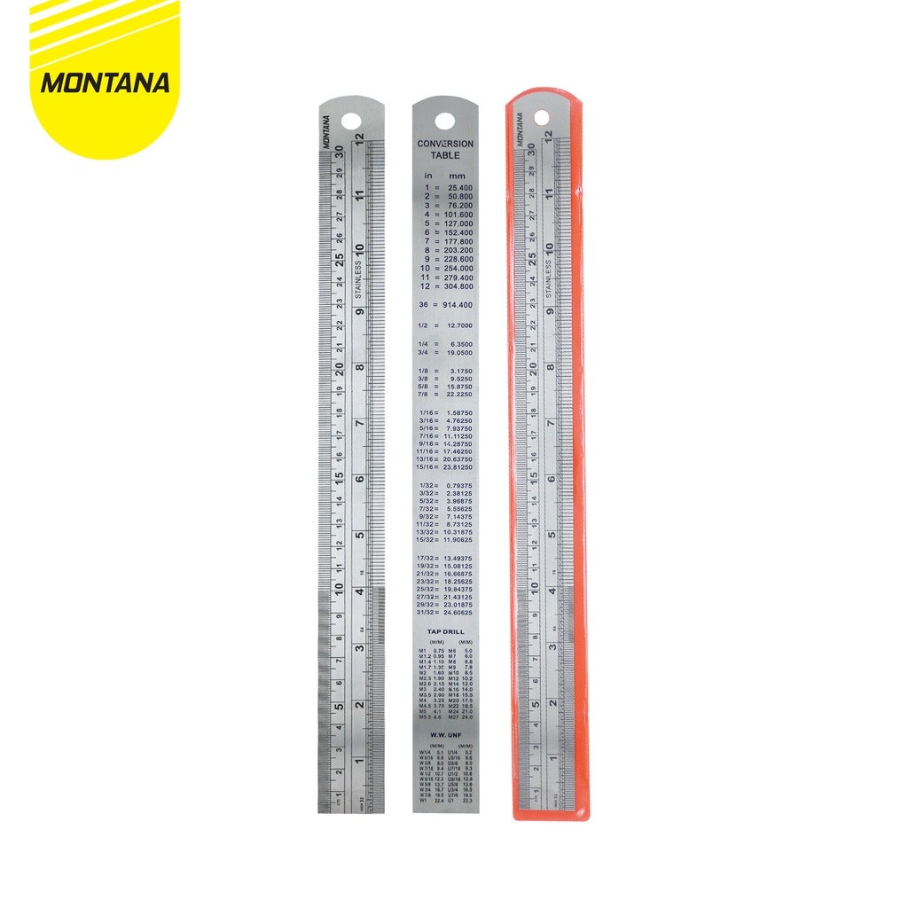 

MONTANA Penggaris Besi Stainless 30 cm 12 Pcs Steel Ruler Garisan RT-30S