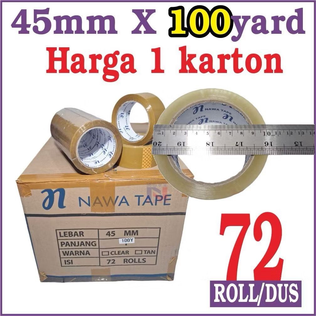 

HARGA 1 DUS ( 72 Roll = 12 Slop ) LAKBAN 45 X 100yard, LAKBAN BENING & COKLAT