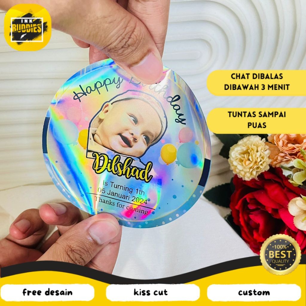 

INB 5-8 Stiker Hologram Ulang Tahun Anak Sticker Label Undangan Happy Birthday Uk.Sedang